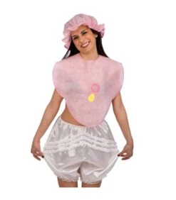 Set Bebe' Rosa (bavaglino E Cuffia) In Tessuto