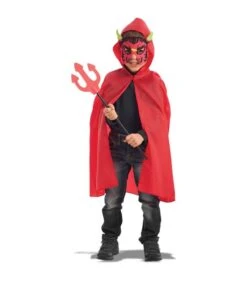 Set Diavoletto (mantello Cappuccio L. Cm. 63 Ca.,maschera In Eva E Forcone)
