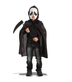 Set Fantasma Nero (mantello Cappuccio L. Cm. 63 Ca.,maschera In Eva E Falce)