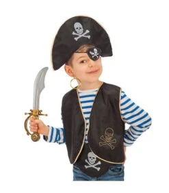Set Pirata Bimbo (cappello, Benda,gilet, Orecchino,spada E Cintura)