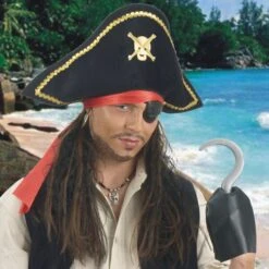SET PIRATA (CAPPELLO Con Capelli, FASCIA, ORECCHINO, BENDA, UNCINO)