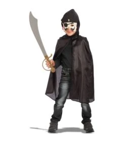 Set Pirata Nero (mantello Cappuccio L. Cm. 63 Ca.,maschera In Eva E Spada)