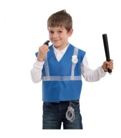 Set Poliziotto (gilet, Manette, Manganello, Fischietto, Distintivo) Con Cav.