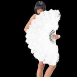VENTAGLIO EXTRA LUSSO IN PIUME DI STRUZZO BIANCHE DIAM.CM. 90